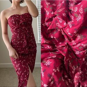 🍉Likely Ali Floral Printed Strapless Ruffle Dress Red Midi